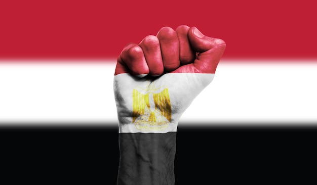 Vlag van Egypte geschilderd op een gebalde vuist kracht protest concept