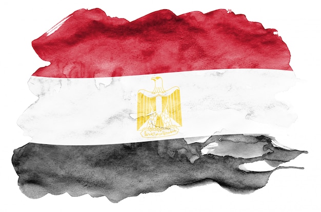 Vlag van Egypte wordt afgebeeld in vloeibare aquarelstijl geïsoleerd op wit