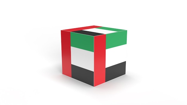 Vlag van Emiraten op 3D-kubus, illustratie van Emiraten, ontwerp van de VAE met geïsoleerde achtergrond