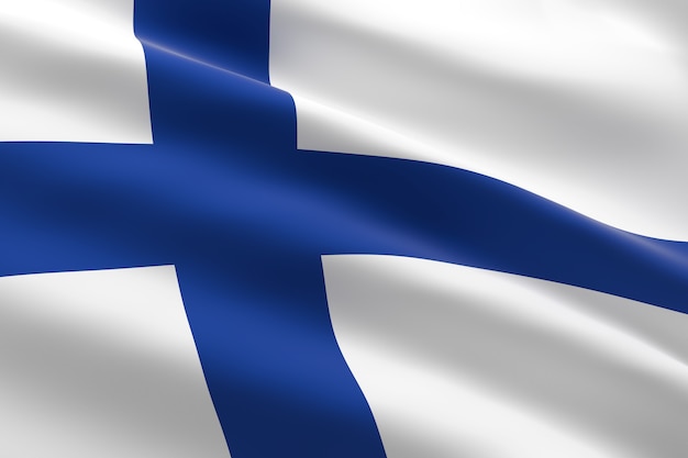 Vlag van Finland. 3D-afbeelding van de Finse vlag zwaaien