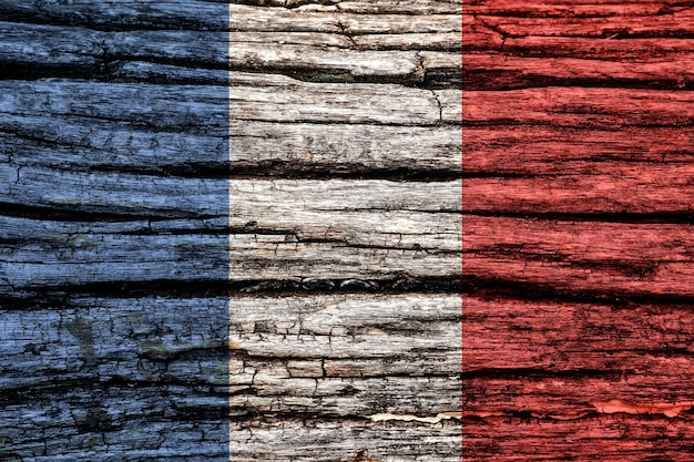 Vlag van Frankrijk op een oude vervallen houten ondergrond