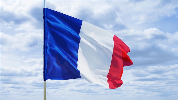 Vlag van Frankrijk tegen de hemel. 3D-weergave.