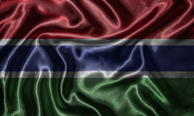 Vlag van Gambia - Stoffenvlag van het land van Gambia, Achtergrond van golvende vlag door textiel.