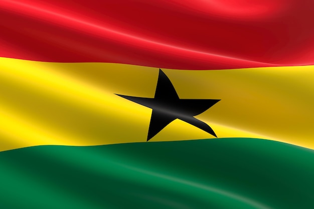 Vlag van Ghana. 3D-afbeelding van de Ghanese vlag zwaaien.