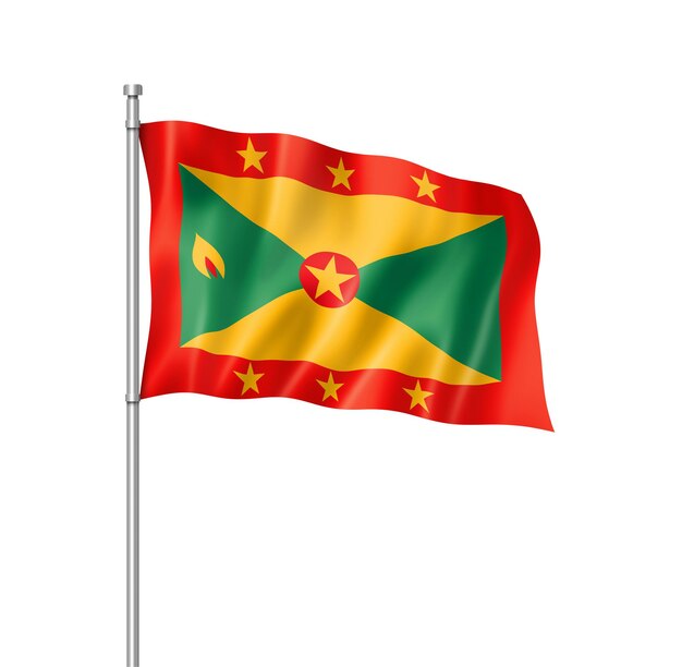 Vlag van Grenada, driedimensionaal renderen, geïsoleerd op wit