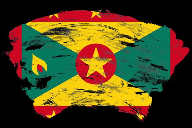 Vlag van Grenada op verontruste zwarte penseelachtergrond