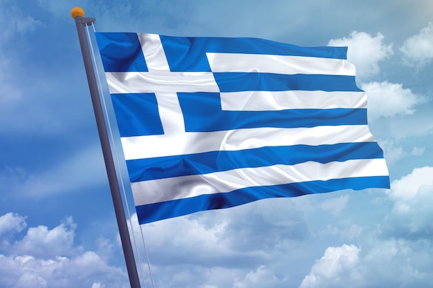 Vlag van Griekenland op de hemelachtergrond