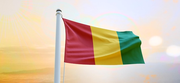 Vlag van guinee 3d vlag zwaaien banner en achtergrond