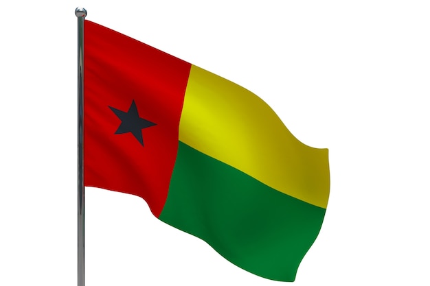 Vlag van Guinee-Bissau op paal. Metalen vlaggenmast. Nationale vlag van Guinee-Bissau 3D illustratie op wit