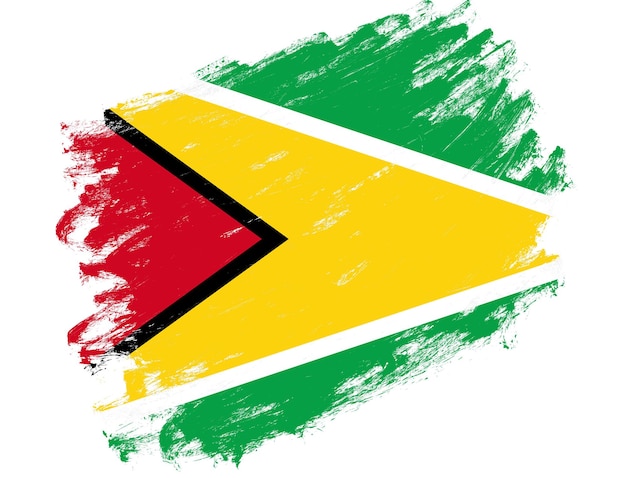 Vlag van Guyana geschilderd op een grunge penseelstreek witte achtergrond
