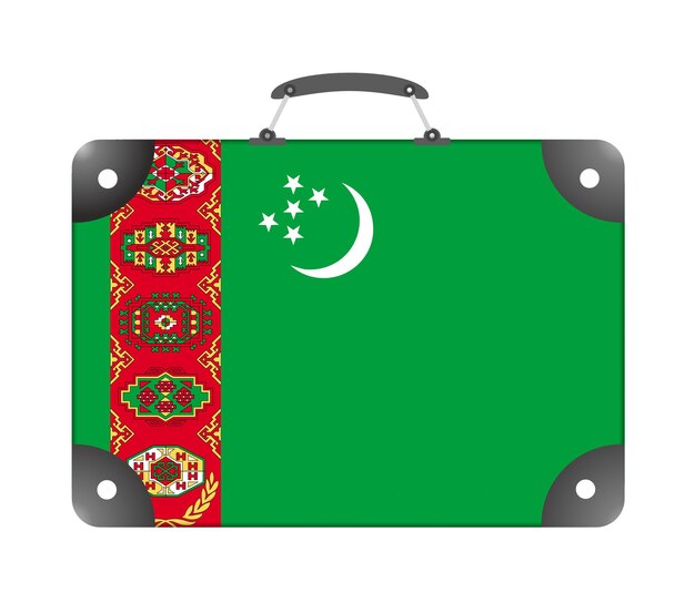 Vlag van het land Turkmenistan in de vorm van een reiskoffer op een witte achtergrond - afbeelding