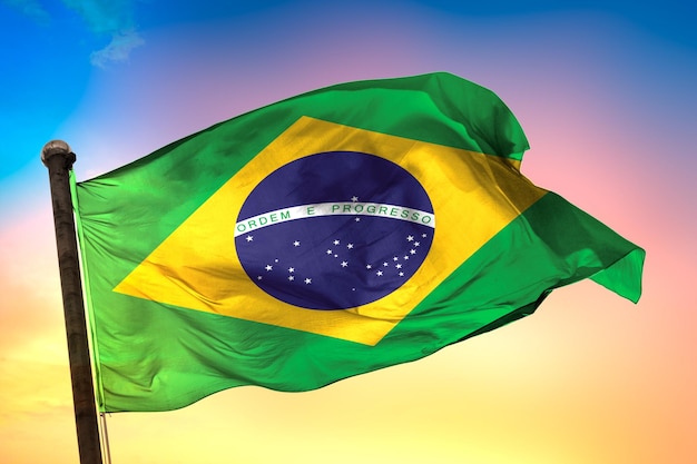 vlag van het land van brazilië, 3D-vlag en kleur achtergrond.