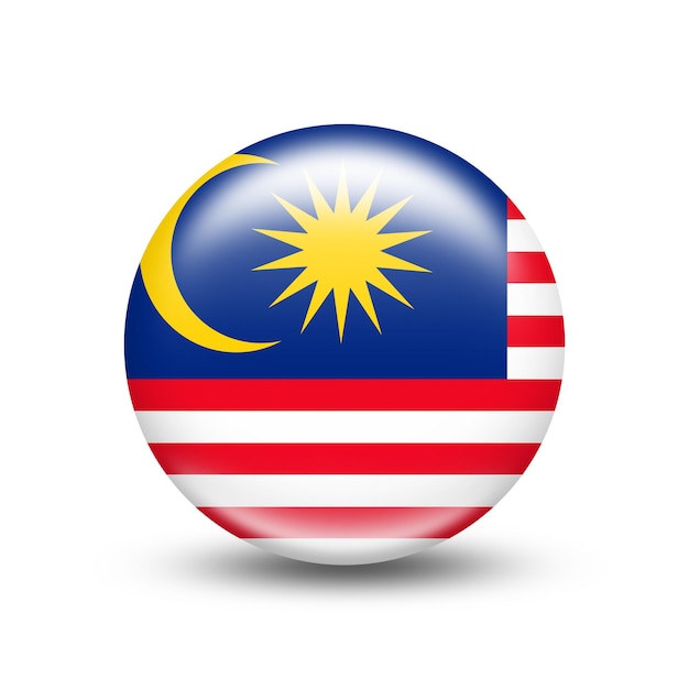 Vlag van het land van Maleisië in bol met witte schaduw - illustratie