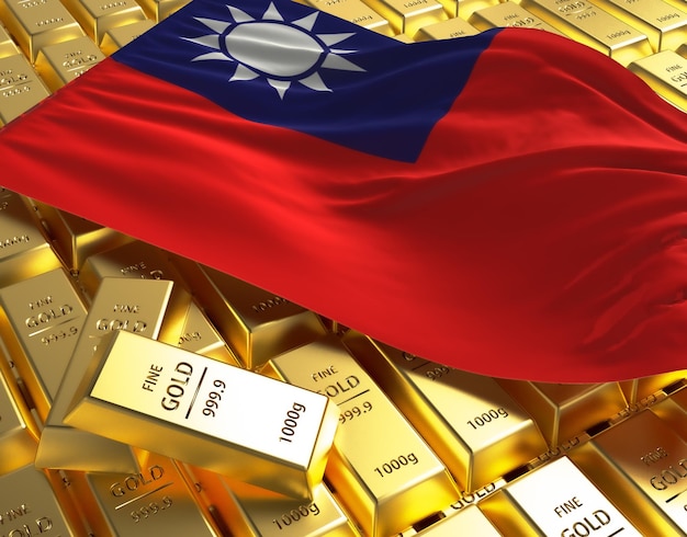 Vlag van het nationale land van Taiwan op gouden staven