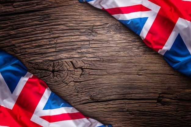 Vlag van het Verenigd Koninkrijk op oude houten achtergrond. Union Jack vlag op oude eiken achtergrond.