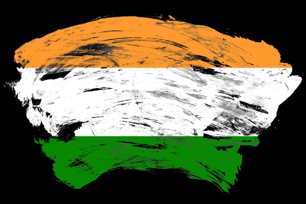 Vlag van India op verontruste zwarte penseelachtergrond