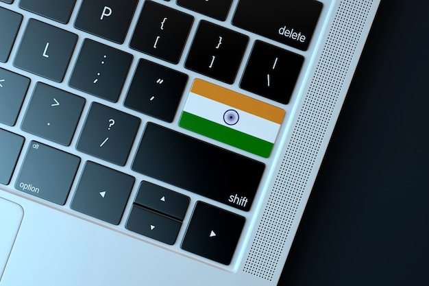 Vlag van India over computertoetsenbord. Technologie concept