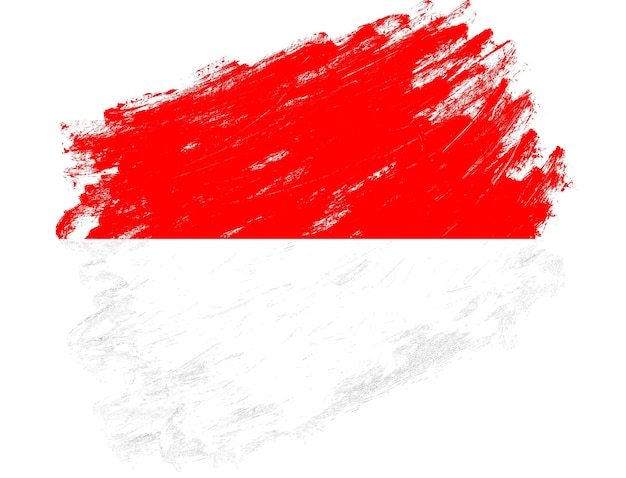 Vlag van Indonesië geschilderd op een grunge penseelstreek witte achtergrond