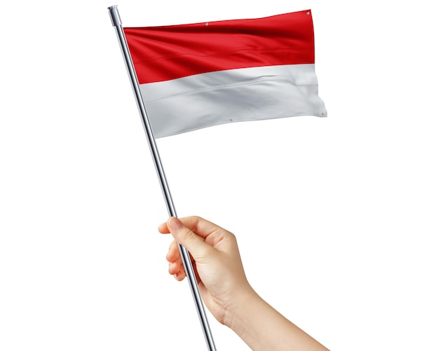 Vlag van Indonesië zwaaien in handen met symbool van de nationale identiteit van de onafhankelijkheid