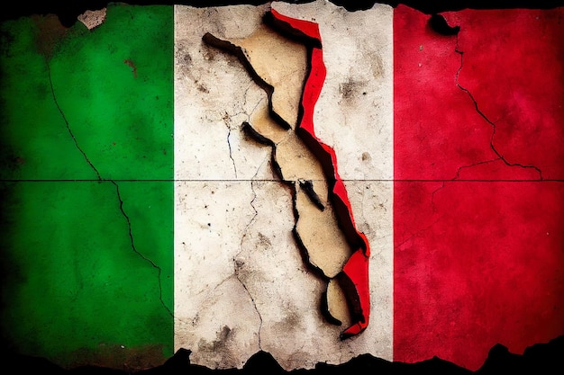 Vlag van Italië op een gebarsten oude muur Generatieve AI Generatieve AI