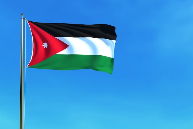 Vlag van Jordanië op de blauwe hemelachtergrond het 3d teruggeven