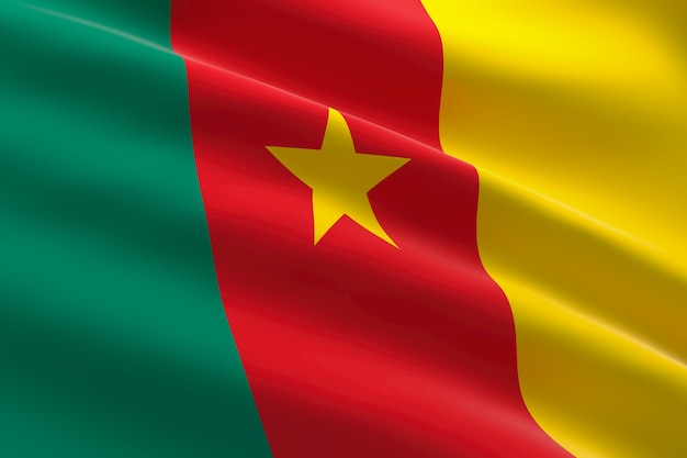 Vlag van Kameroen 3D-afbeelding van de Kameroense vlag zwaaien