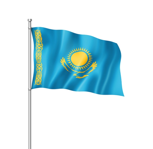 Vlag van Kazachstan, driedimensionale render, geïsoleerd op wit