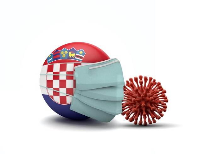 Vlag van Kroatië met beschermend gezichtsmasker nieuw coronavirus concept d render