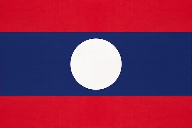 Vlag van Laos nationale stof, textiel achtergrond. Symbool van Aziatische wereld land.