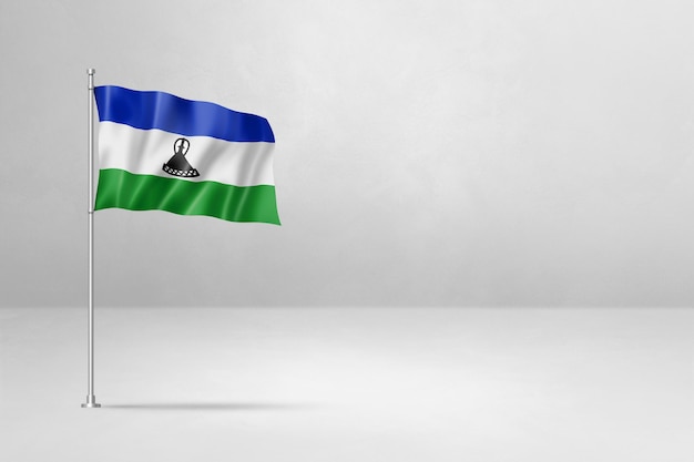 Vlag van Lesotho geïsoleerd op witte betonnen muur achtergrond