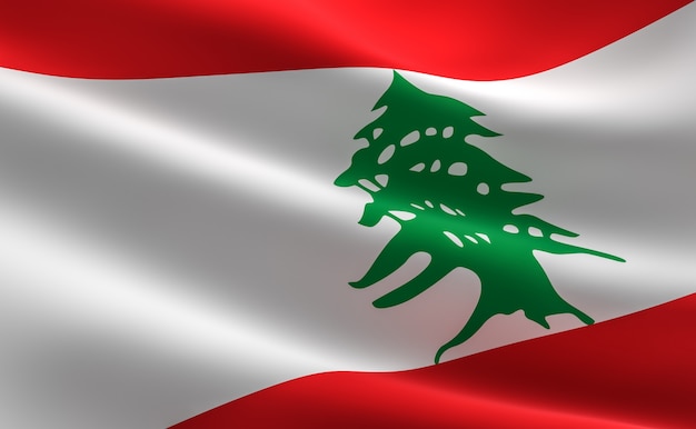 Vlag van Libanon. 3D-afbeelding van de Libanese vlag zwaaien.