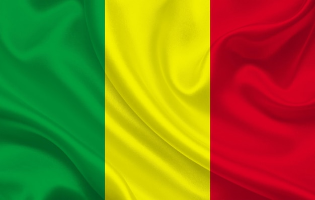 Vlag van Mali land op golvende zijde stof achtergrond panorama - illustratie