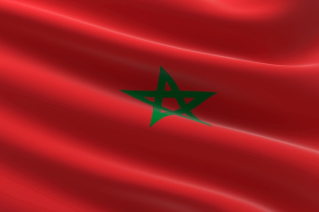 Vlag van Marokko. 3D-afbeelding van de Marokkaanse vlag zwaaien.