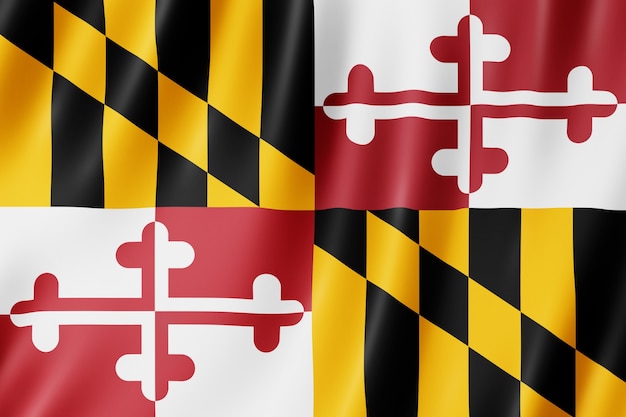 Vlag van Maryland, de Amerikaanse staat. 3D-afbeelding van de vlag van Maryland.