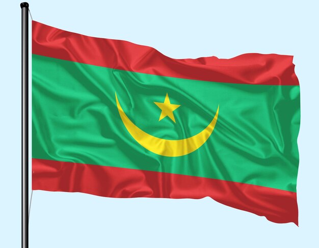 Vlag van Mauritanië Wind zwaait met paal