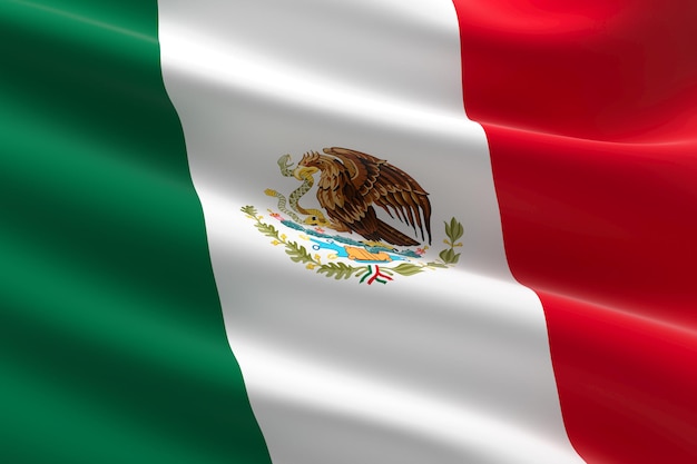 Vlag van Mexico. 3D illustratie van de Mexicaanse vlag zwaaien.