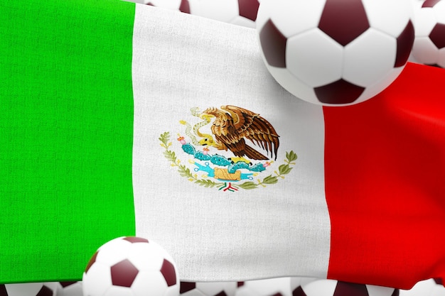 Vlag van mexico met bal voetbal 2022 minimale 3d render illustratie