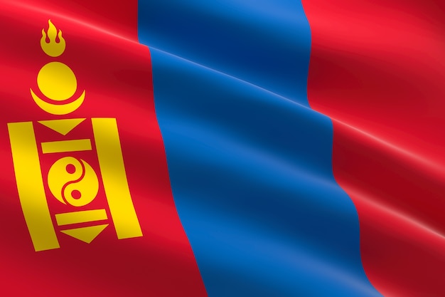 Vlag van mongolië. 3d-afbeelding van de mongoolse vlag zwaaien