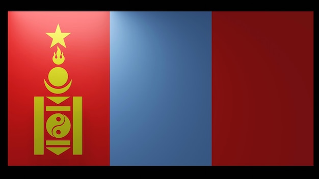 Vlag van Mongolië en zijn 3D gele symboolschaduw met bovenlicht 3D-rendering