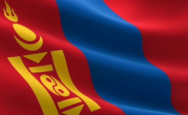 Vlag van mongolië. illustratie van de mongoolse vlag zwaaien.