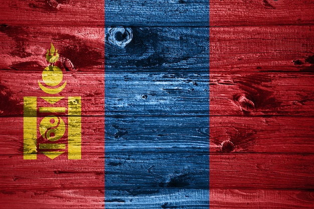 Vlag van Mongolië op houten planken achtergrond houten vlag