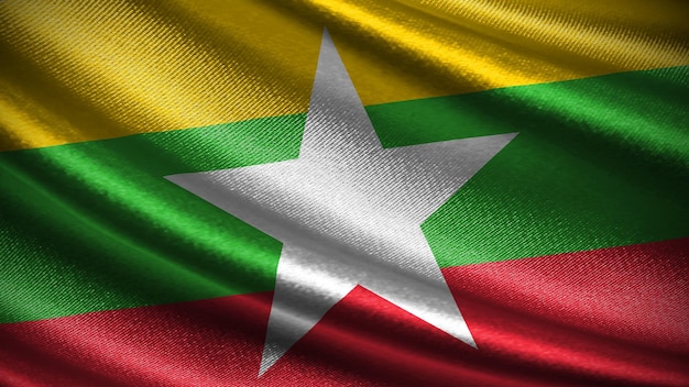 Vlag van Myanmar met een realistische zijdeachtige golftextuur