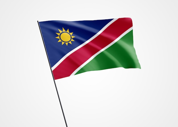 Vlag van Namibië hoog in de witte geïsoleerde achtergrond 21 maart Namibië onafhankelijkheidsdag