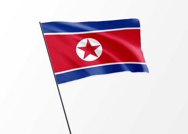 Vlag van Noord-Korea hoog in de geïsoleerde achtergrond Noord-Korea onafhankelijkheidsdag