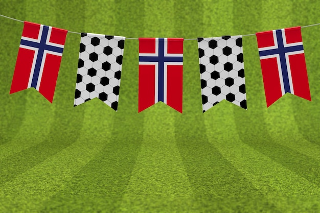 Foto vlag van noorwegen en voetbal bal textuur voetbal vlag bunting 3d rendering