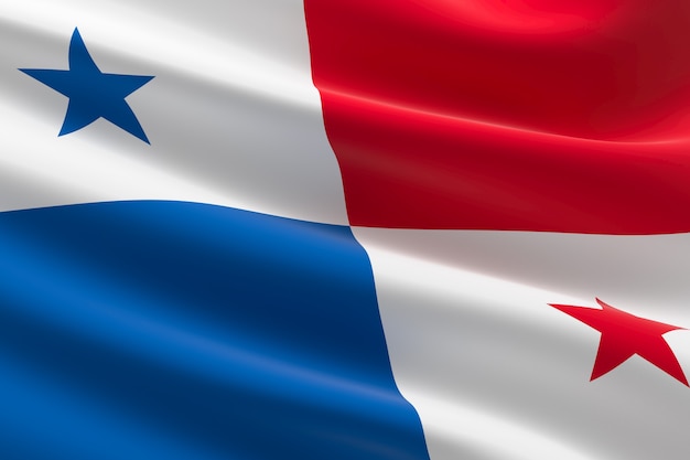 Vlag van Panama. 3D-afbeelding van de vlag van Panama zwaaien.