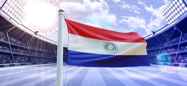 Vlag van Paraguay 3d Vlag op een voetbalveld