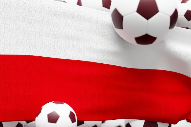 Vlag van polen met bal voetbal 2022 minimale 3d render illustratie