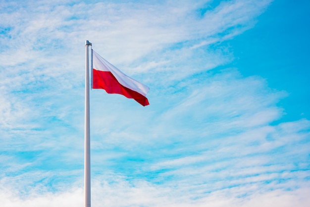 Vlag van Polen tegen de hemelachtergrond