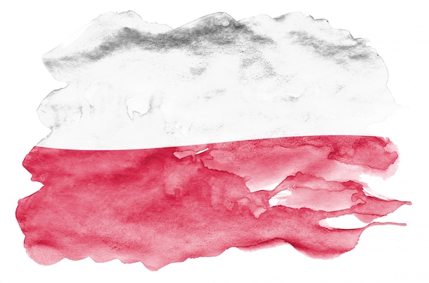 Vlag van Polen wordt afgebeeld in vloeibare aquarelstijl geïsoleerd op wit